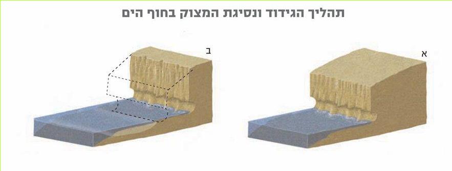 תהליך הגידוד ונסיגת המצוק בחוף הים